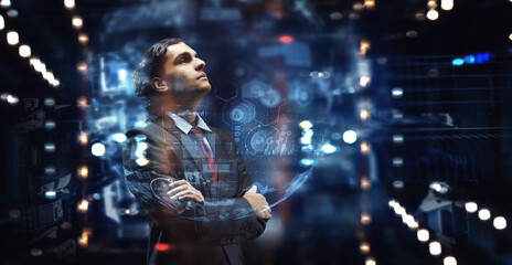 Poster - Business and innovation concept . Mixed media