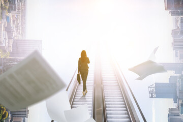 Wall Mural - Young businesswoman walking towards success