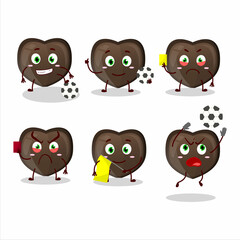 Poster - Love chocolate candy cartoon character working as a Football referee