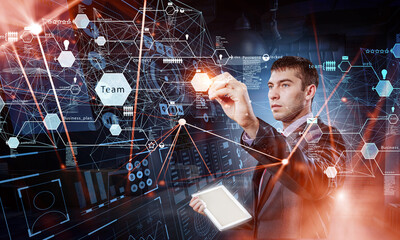 Poster - Business and innovation concept . Mixed media