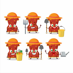 Wall Mural - Farmer red clothing of chinese woman cute mascot character with fork