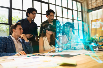 creative digital development agency and augmented reality concept.businessman use vr glasses(virtual