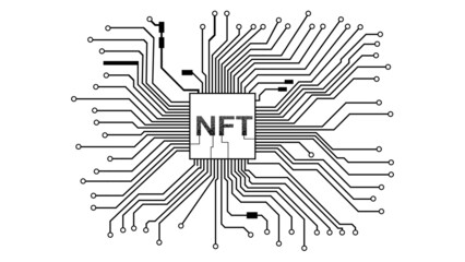 Wall Mural - PCB tracks with NTF non fungible token in center isolated on white. Website design element.
