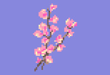 Illustration Of A Cherry Blossom In Pixel Art Style
