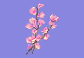 Illustration of a cherry blossom in pixel art style