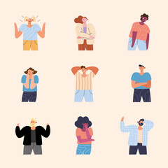 Sticker - nine people gestures characters