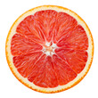 Orange slice isolated top view. Sicilian orange round slices flat lay on white background. High angle view. Full depth of field.