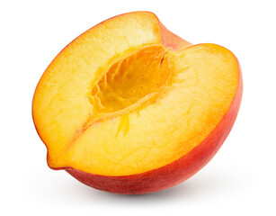 Canvas Print - Peach half isolated. Peach on white background with clipping path.