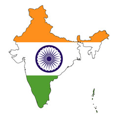 Wall Mural - India map with flag - outline of a state with a national flag