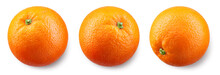 Orange Fruit Isolated Top View. Orang Whole Flat Lay On White Background. High Angle View. Full Depth Of Field.