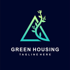 Poster - green house logo with triangle concept