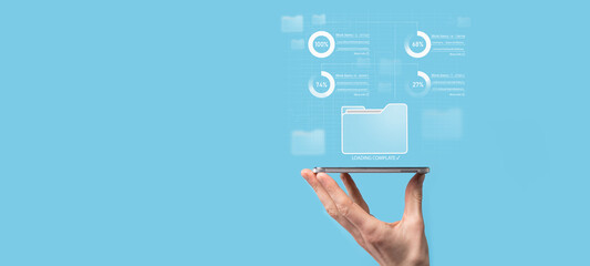 Business developer hand using board framework on virtual modern computer showing innovation Agile software development lean project management tool fast changes concept.Document Management System DMS