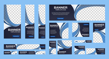 Business Banner Design Web Template Set, Horizontal Header Web Banner. Black And Blue. Cover Header Background For Website Design, Social Media Cover Ads Banner, Flyer, Invitation Card