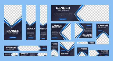 Wall Mural - business banner design web template set, horizontal header web banner. black and blue. cover header 