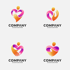 Wall Mural - collection of combination heart logo templates with hand and person shapes