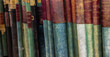 old colorful register books. Old archives. Historical records background.