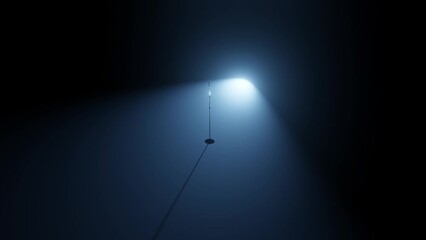 Wall Mural - empty stage with microphone. blue stage light pointing microphone on dark stage. 3d render animation