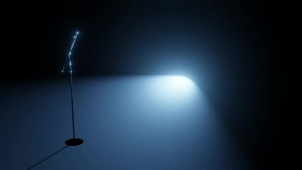Wall Mural - empty stage with microphone. blue stage light pointing microphone on dark stage. 3d render animation
