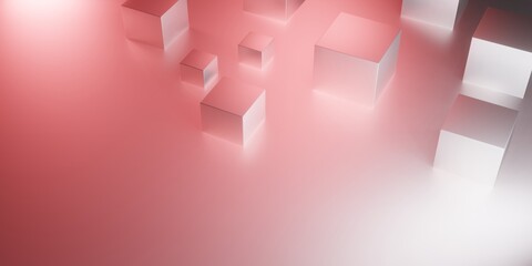 Wall Mural - 3D Abstract cubes on empty surface. Pink and white color 3D render illustration.