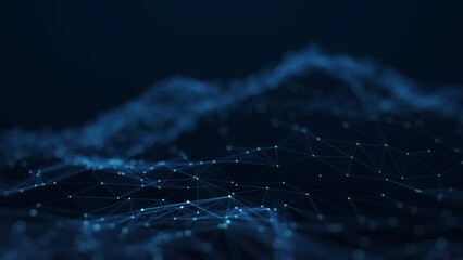 Poster - Abstract internet network technology concept of slow motion interconnected polygons with dark blue background. big data connection.