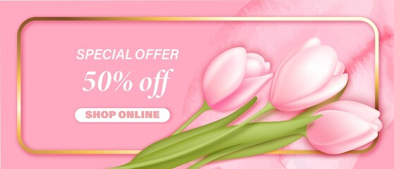 Spring, 8 march shop sale voucher, banner