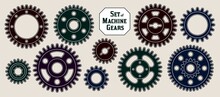 Set Of Silhouette Of Machine Gears. Good For Decoration In Steampunk Style. Vector.