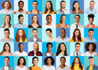 © Prostock-studio - Set of different happy multicultural people portraits over blue toned backgrounds