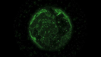 earth planet sphere spinning on black background. green earth globe silhouette. illustration of tech