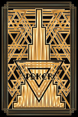 Wall Mural - Art deco poker hearts card, vector illustration