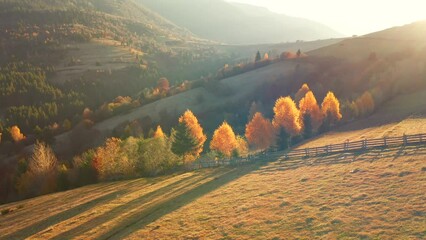 Autocollant - Gorgeous autumn day in the mountains from a bird's eye view. Filmed in 4k, drone video.