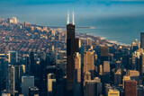 Fototapeta  - Aerial View of Downtown Chicago and the Surrounding Areas At Sunrise