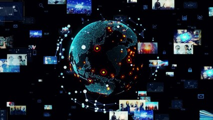 Poster - Digital contents concept. Social networking service. Streaming video. communication network. 