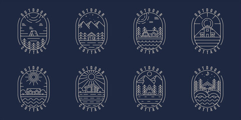 Wall Mural - set of cabin or cottage logo line art simple minimalist vector illustration template icon graphic de