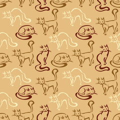 Wall Mural - Cats pattern seamless on brow background