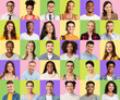 © Prostock-studio - Happy Millennials. Portraits of positive multiethnic men and woman over colorful backgrounds