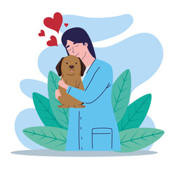 Poster - woman veterinarian with dog