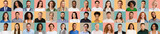 Fototapeta  - International people faces showing good emotions, panoramic collection