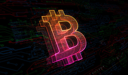 Wall Mural - Bitcoin blockchain crypto currency symbol digital concept 3d illustration