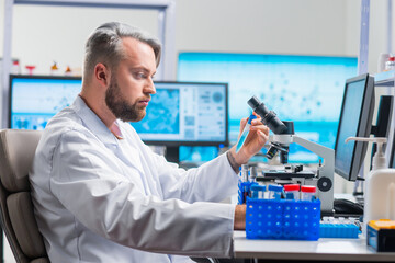 Wall Mural - professional scientist is working on a vaccine in a modern scientific research laboratory. genetic e
