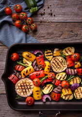 Wall Mural - Grilled cooked assorted vegetables with herbs and spices