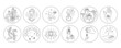 Set of circle icons for highlights, templates for blog and social media. Hand, snake, moon, cosmic and floral elements.