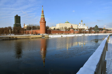 Moscow Kremlin architecture in winter.