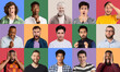 Collage of diverse men expressing different emotions on colorful backgrounds
