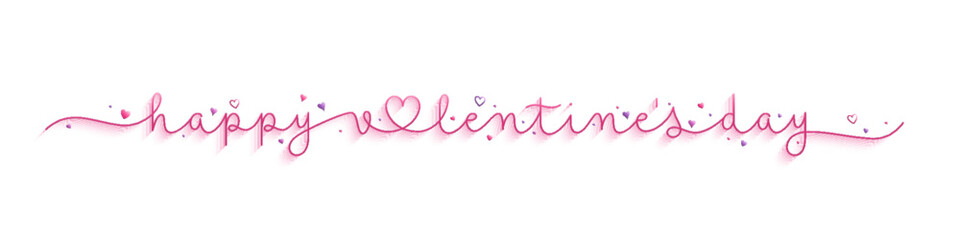 Poster - HAPPY VALENTINE'S DAY pink vector monoline calligraphy banner with pink and purple hearts