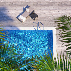 Canvas Print - Swimming pool with wooden deck and sunbed