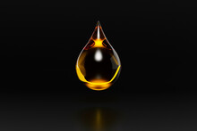 Yellow Drop Of Fuel Or Oil Isolated On Black Background, Source Or Template, 3d Rendering