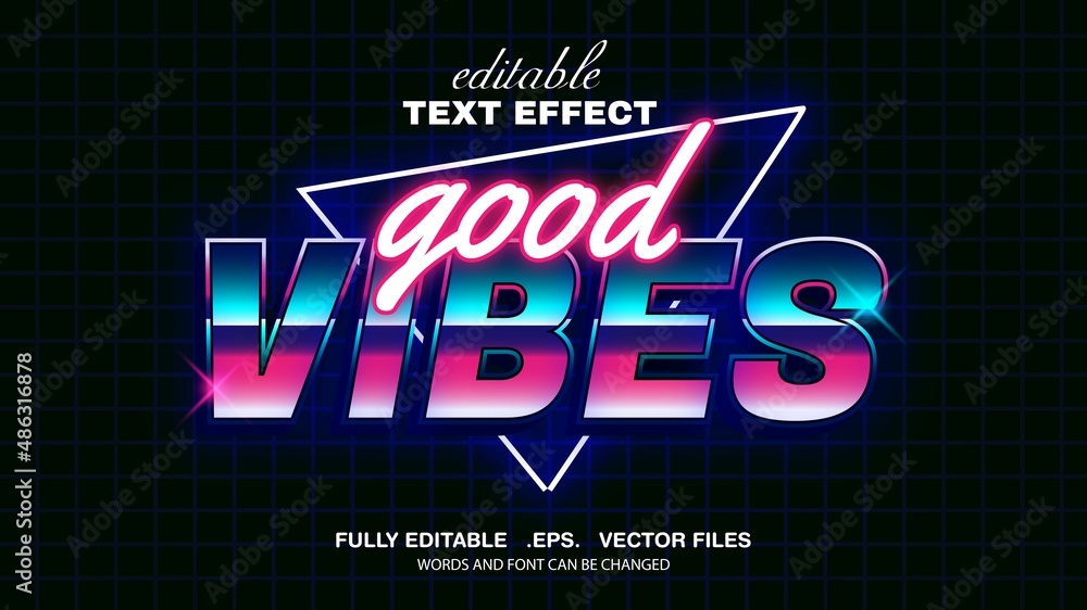 3d editable text effect good vibes theme premium vector Stock Vector ...