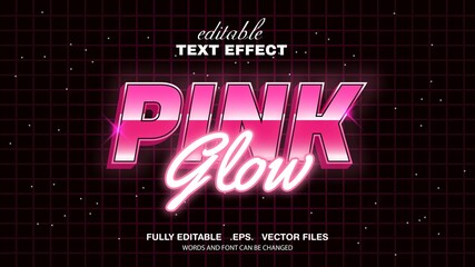 3d editable text effect pink glow theme premium vector