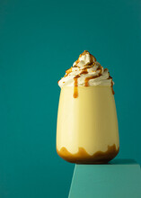 Salted Caramel Frappe Coffee Served On Glass