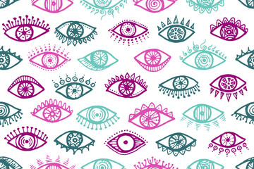 Wall Mural - Different human eyes stylish endless pattern.